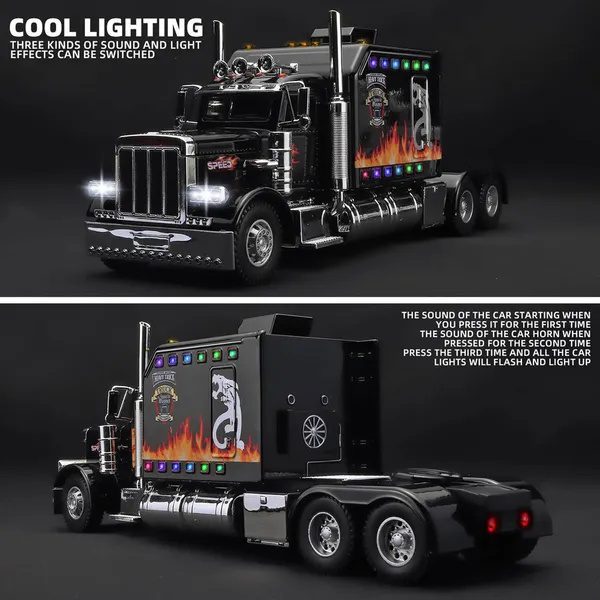 Semi Truck Toys For Boy Heavy Trucks,Metal Diecast Trucks Model Pull Back Cars With Light And Sound,Truck And Trailer Toys For Boys,Toy Trucks For Boys Age 4-8 - Image 3