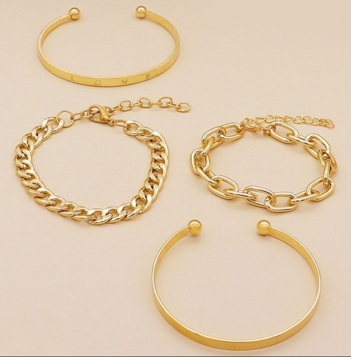 Simple And Smooth C-shaped Hollow Chain Bracelet Set - Image 8