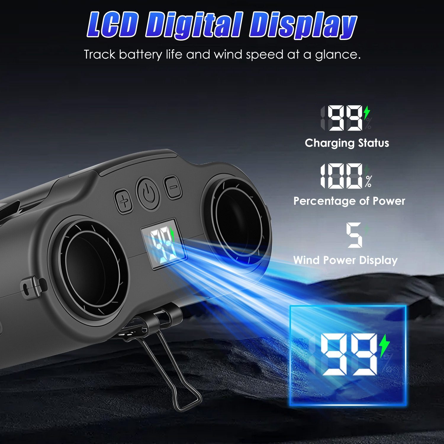 16000mAh 4 In 1 Dual Turbine Waist Clip Fan Wearable Personal Fan Hands Free With 5 Speeds LCD Display Lanyard Double As Power Bank For Jobsites Camping Hiking - Image 3