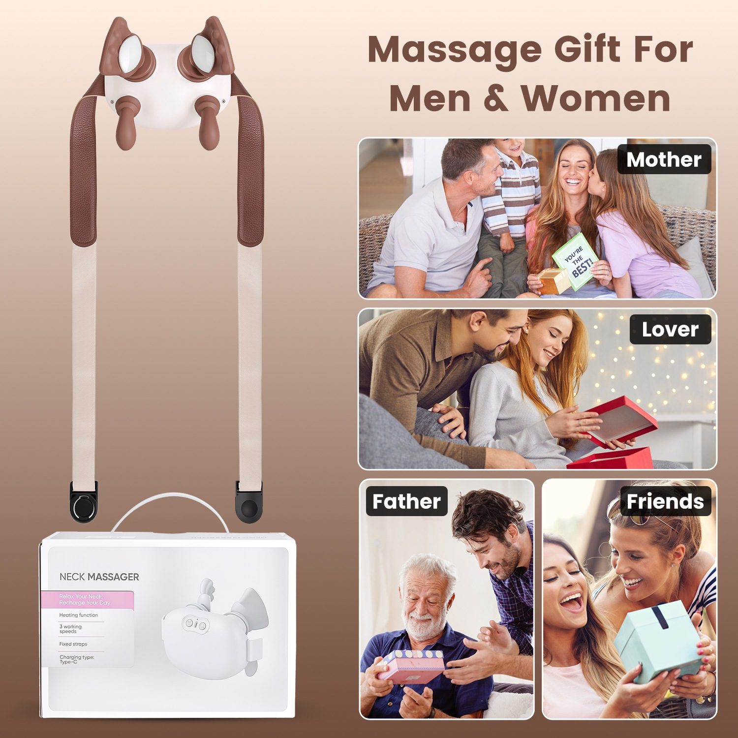 1Pc Human Like Neck Massager With Heat Cordless Neck Massager For Pain Relief Deep Tissue Shiatsu Massager For For Neck Shoulders Back Legs - Image 10
