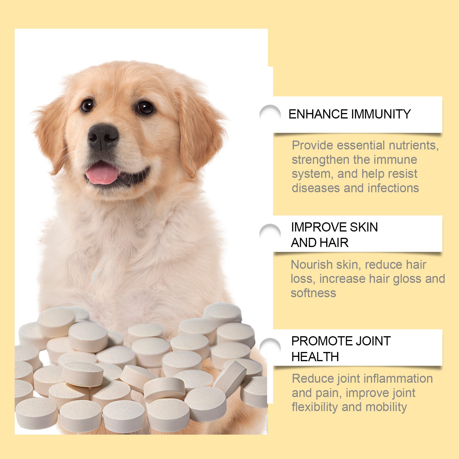 Dog Fish Oil Chewable Tablets,3 Skin & Coat Supplement For Itchy Skin, Seasonal Allergies, Support Bone, Digestion & Reproductive Health, 60 Tablets - Image 3