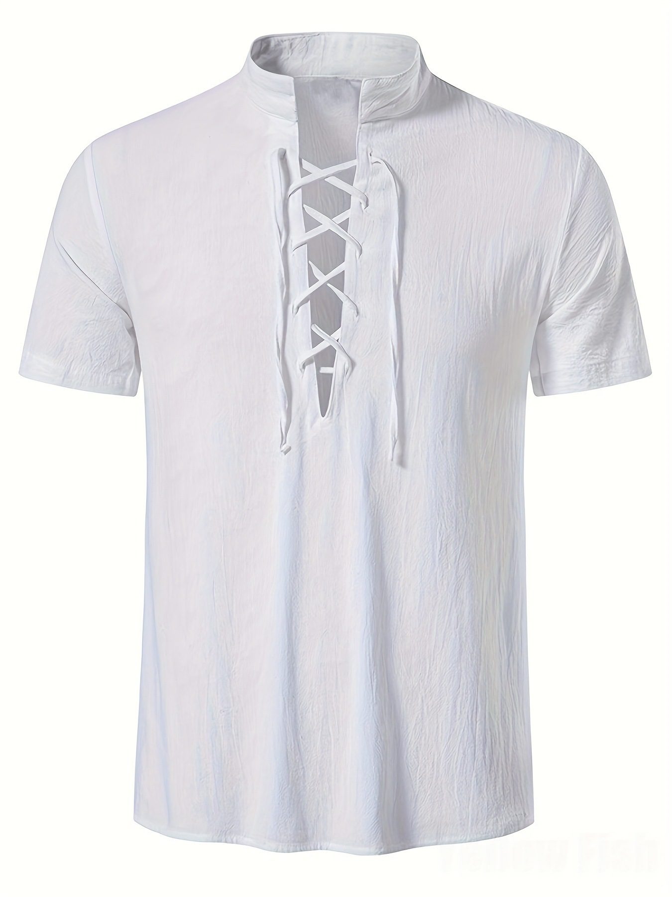 Mens Short-sleeve Casual Henley-neck Large-size Beach Shirt - Image 6