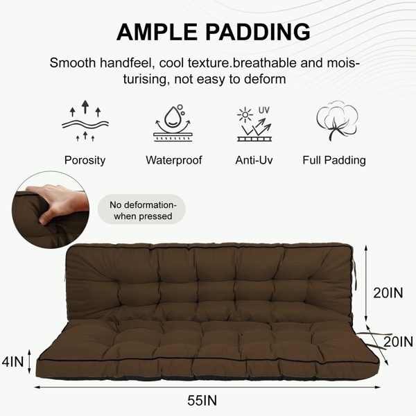 Outdoor Swing Cushions 55 Inch,Waterproof 4in Thick Porch Swing Cushion Replacement With Backrest And Ties,Comfortable 2-3 Seat Pation Swing Pad For Backyard,Garden,Lawn,Outdoor Furniture Coffee - Image 4