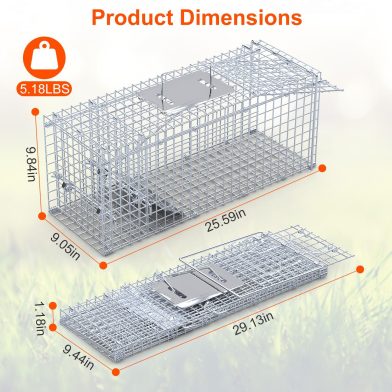 1Pc 25.59Inch Live Humane Animal Trap For Spring Summer Cage Heavy Duty Folding Catch And Release Rodent Cage For Rabbit Squirrel Possum Skunk Kitten Raccoon And More