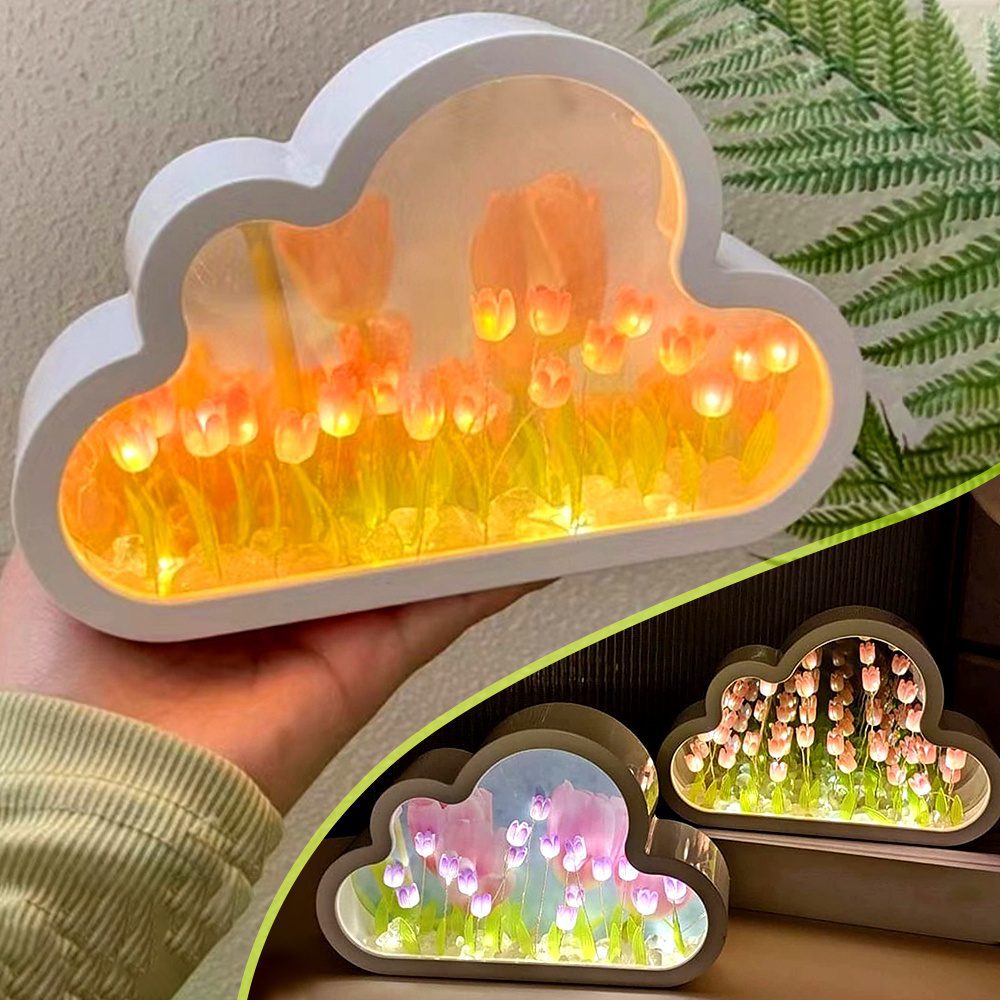 Tulip Night Lamp DIY Material Cloud Tulips Night Lamp Decorative Mirrors Photo Frame LED Table Lights Korean Creative Desk Bedroom Handmade Birthday Gifts - Image 2