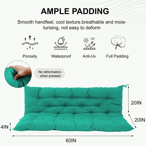 Outdoor Swing Cushions 60 Inch,Waterproof 4in Thick Porch Swing Cushion Replacement With Backrest And Ties,Comfortable 2-3 Seat Pation Swing Pad For Backyard,Garden,Lawn,Outdoor Furniture Blue - Image 4