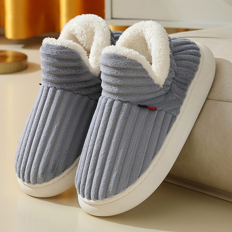 Winter Plush Home Shoes Fashion Solid Color Stripes Floor Bedroom Slippers Indoor Outdoor Garden Shoes For Women Men Couples - Image 10