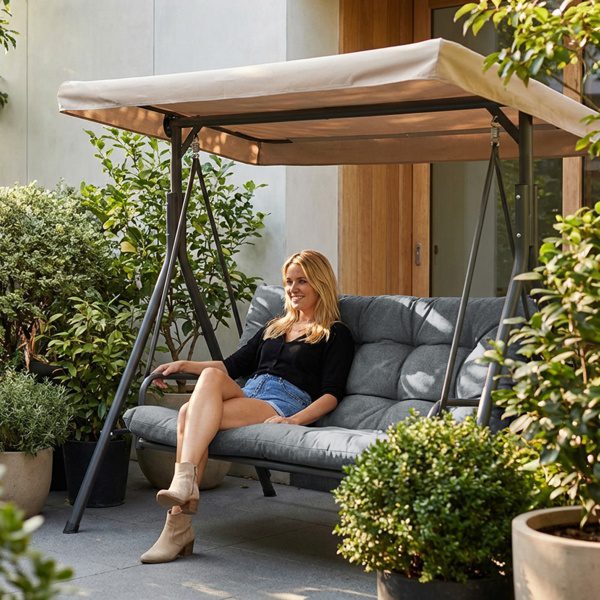 Outdoor Swing Cushions 70 Inch,Waterproof 4in Thick Porch Swing Cushion Replacement With Backrest And Ties,Comfortable 2-3 Seat Pation Swing Pad For Backyard,Garden,Lawn,Outdoor Furniture Light Grey - Image 5