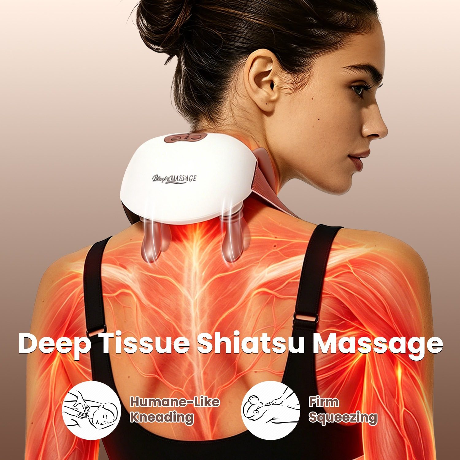 1Pc Human Like Neck Massager With Heat Cordless Neck Massager For Pain Relief Deep Tissue Shiatsu Massager For For Neck Shoulders Back Legs - Image 2