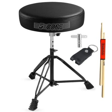 5 Core Drum Throne 3 Inch Thick Padded Comfortable Guitar Stool Double Braced Drummer Chair Height Adjustable Musician Seat For Adults And Kids Black - DS BLKCH BLK