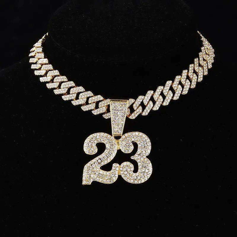13mm Width Football Pendant Necklace,Number 23 Chain Iced Out Pendant Necklace, 3D Diamond Gold Zinc Alloy Stainless Steel Religious Zircon - Image 2