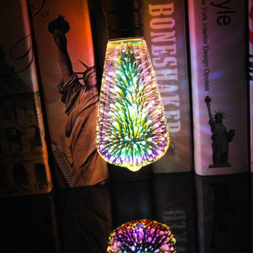 مصباح LED ثلاثي الأبعاد بتأثير الألعاب النارية (RGB) وقاعدة E27 - تصميم "إديسون" كلاسيكي (ريترو) - إضاءة ملونة - مناسب لديكور المنزل وعيد الميلاد - الصورة 4