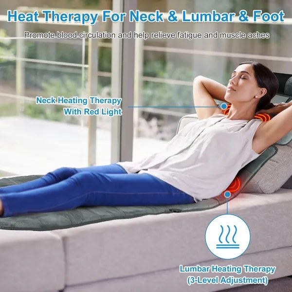 Vibration Massage Mat Full Body & Neck Kneading Massager - 20 Nodes, 3 Massage Modes&Speeds, 9 Vibration Settings, 3-Level Lumbar Heat, Inflatable Waist Pillow - Perfect Gift For Family - Image 5