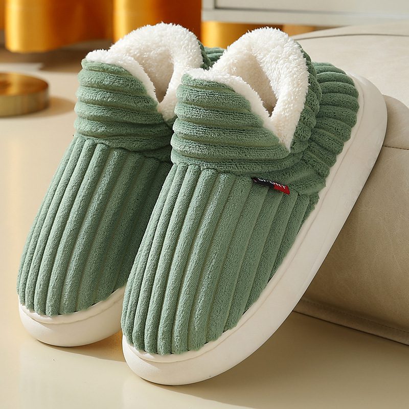 Winter Plush Home Shoes Fashion Solid Color Stripes Floor Bedroom Slippers Indoor Outdoor Garden Shoes For Women Men Couples - Image 9