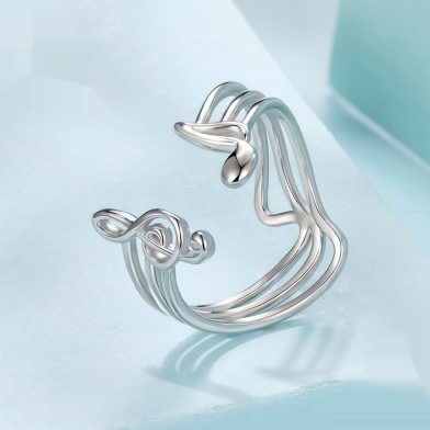 Sterling Silver Ring With Platinum Plating Adjustable Artistic Design
