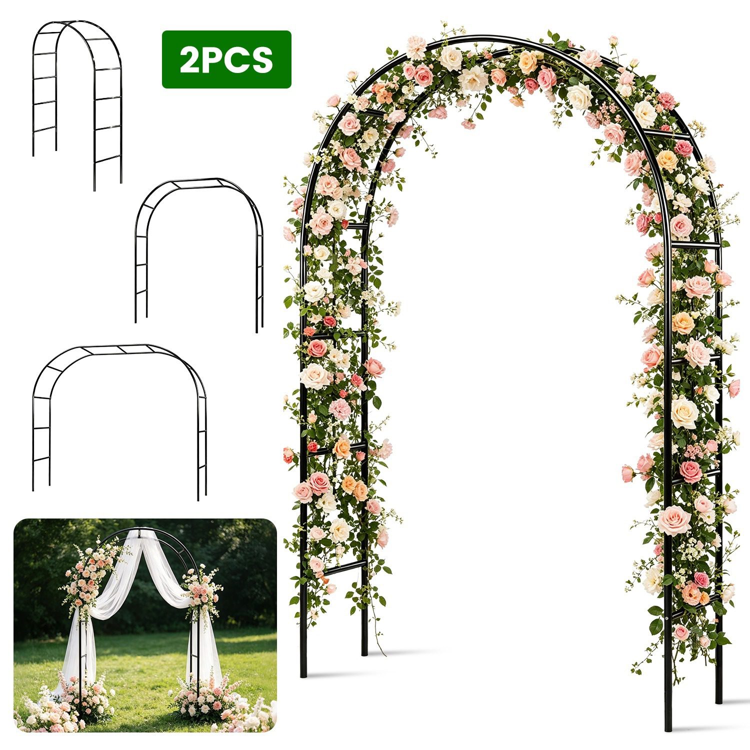 خيارات 2 قطعة أو 1 قطعة، قوس حديقة معدني قابل للتعديل بارتفاع 7.87Ft وعرض 4.59Ft، تعريشة خارجية DIY للنباتات المتسلقة، قوس زفاف للديكور، عريشة حديدية للحديقة الخلفية ومدخل الحديقة - الصورة 10
