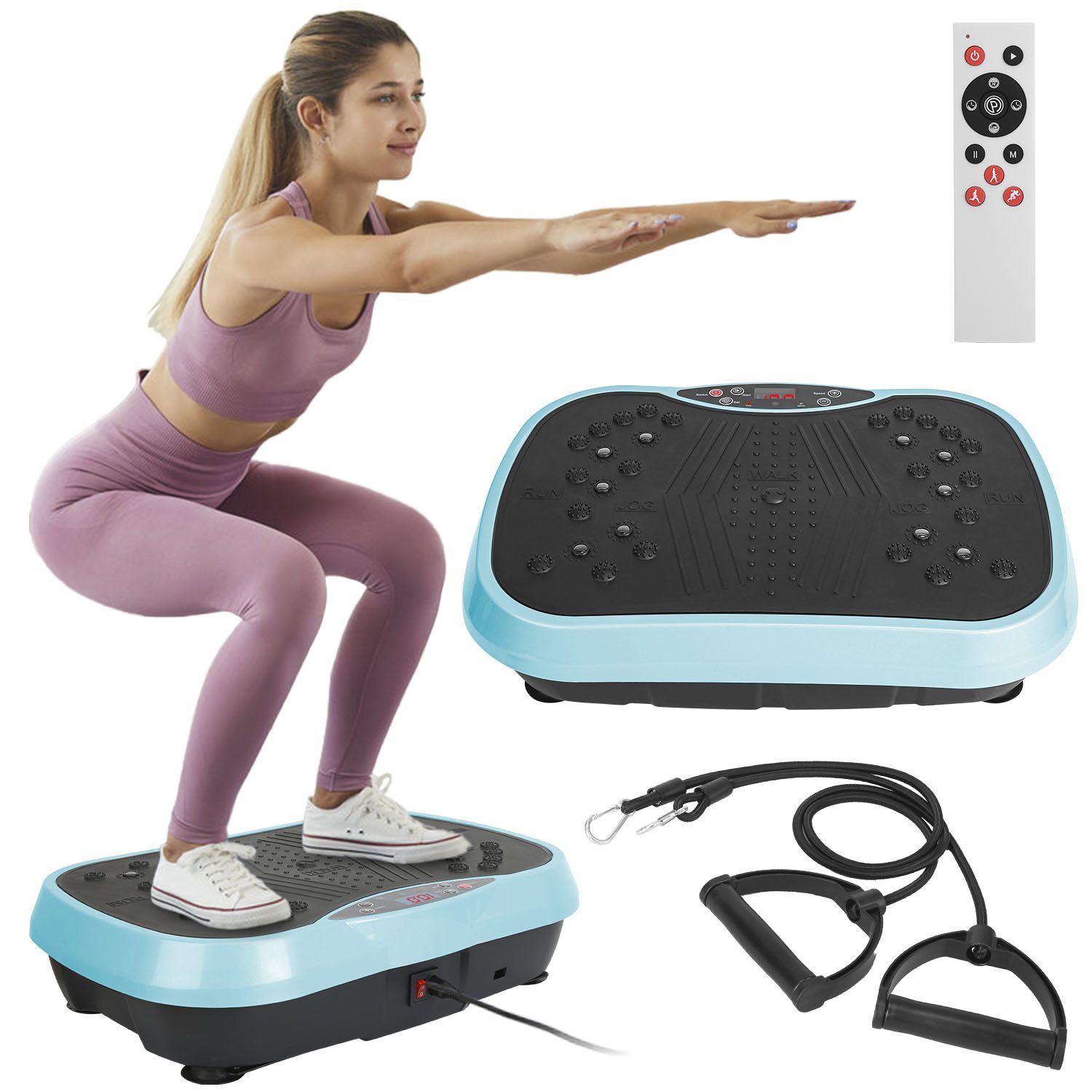 1Pc Vibration Exercise Machine With Resistant Bands For Spring Summer Fitness Remote Control Whole Body Vibration Platform Workout Equipment Home Fitness Training Equipment For Weight Loss Fat Burner - Image 4