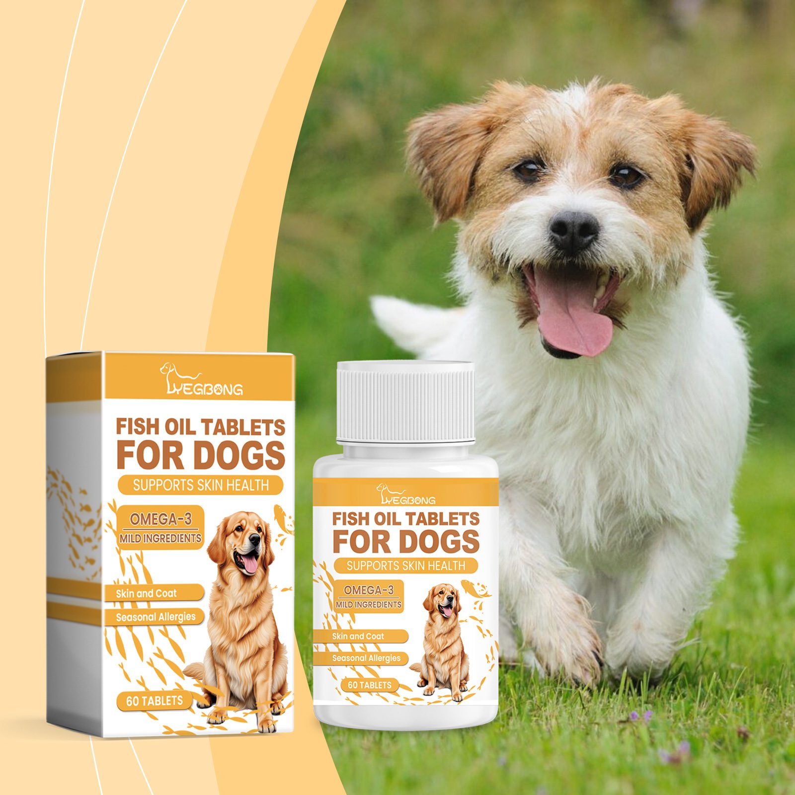Dog Fish Oil Chewable Tablets,3 Skin & Coat Supplement For Itchy Skin, Seasonal Allergies, Support Bone, Digestion & Reproductive Health, 60 Tablets - Image 2