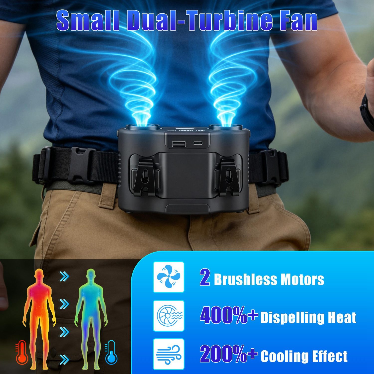 16000mAh 4 In 1 Dual Turbine Waist Clip Fan Wearable Personal Fan Hands Free With 5 Speeds LCD Display Lanyard Double As Power Bank For Jobsites Camping Hiking - Image 10