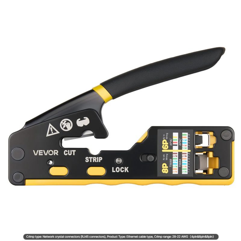VEVOR Crimping Tool, RJ45-RJ11-RJ12 Ethernet Crimper, Crimp Tool Kit For 4-6-8-Pin Modular Plugs, With Mini Wire Stripper, 50 Connectors And 50 Boots, Replacement Blades, And Network Cable Tester - Image 7