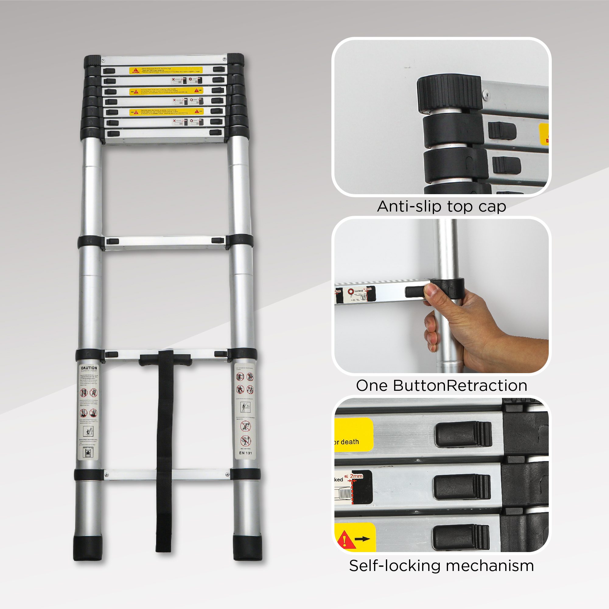 Telescoping Ladder 10.5FT, Telescopic Extension Ladder, Aluminum Alloy Folding Ladder Portable Multi-Purpose for Indoor Outdoor Work, Heavy Duty 300 lbs Load - Image 2