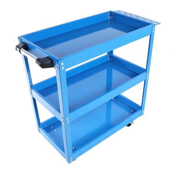 Upgrade 3-Tier Rolling Tool Cart With Lockable Wheels, Heavy Duty Steel Utility Cart, Kitchen Cart Organizer, Workshop Rolling Serving Cart For Garage, Warehouse, Blue - Image 9