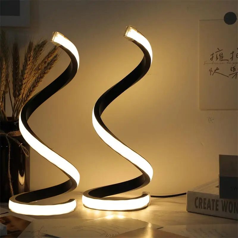 مصباح طاولة LED إبداعي حلزوني مكوّن من قطعتين، بثلاثة ألوان قابلة للتعديل، إضاءة ناعمة قابلة للتعتيم، مريح للعين، مناسب لغرفة النوم وغرفة المعيشة والحمام وديكور المنزل، يعمل عبر USB - الصورة 2