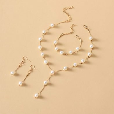 4-piece Imitation Pearl Earrings, Bracelets, Necklace Jewelry Set, Wedding, Party, Vacation Accessories, Mother's Day, Valentine's Day, Wedding Anniversary, Birthday Gifts, Halloween, Christmas Gifts