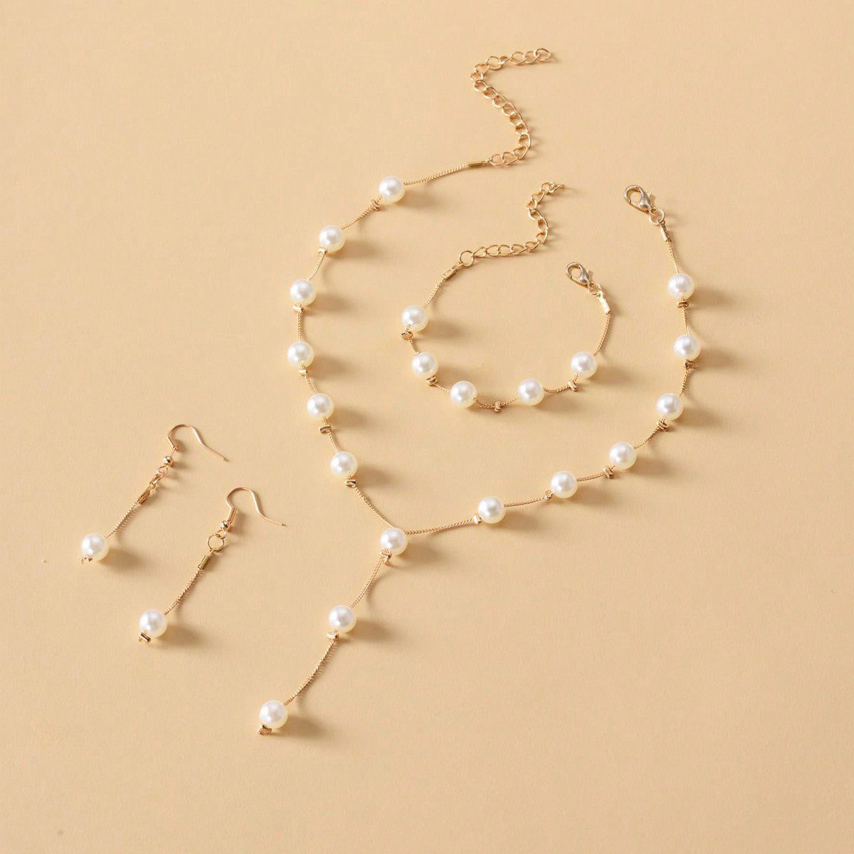 4-piece Imitation Pearl Earrings, Bracelets, Necklace Jewelry Set, Wedding, Party, Vacation Accessories, Mother's Day, Valentine's Day, Wedding Anniversary, Birthday Gifts, Halloween, Christmas Gifts