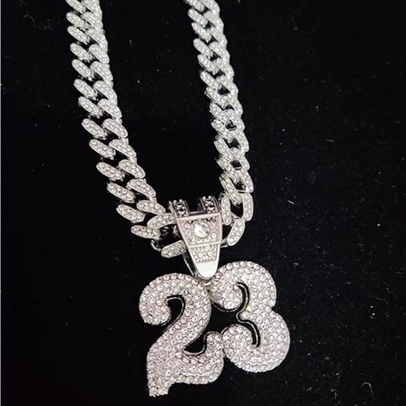 13mm Width Football Pendant Necklace,Number 23 Chain Iced Out Pendant Necklace, 3D Diamond Gold Zinc Alloy Stainless Steel Religious Zircon - Image 10