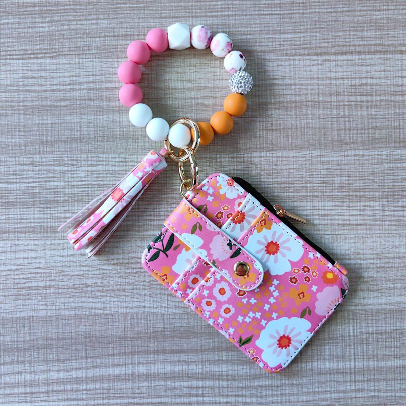 Womens Silicone Bead Bracelet Keychain Cardholder - Image 8