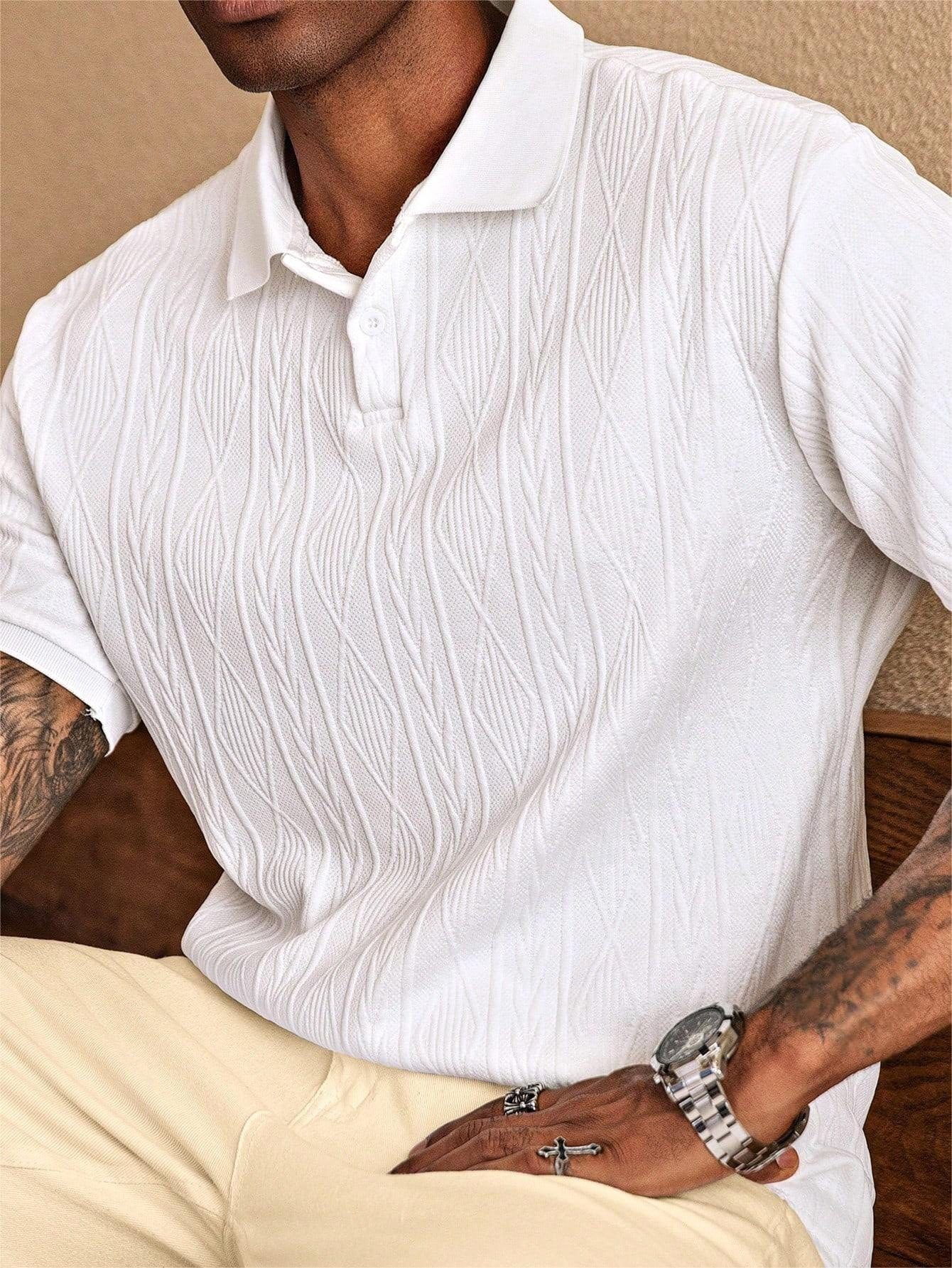 Summer New European And American Cross-Border Mens Short-Sleeve Jacquard Top - Image 6