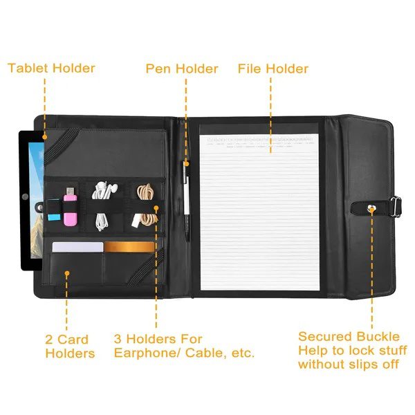 Padfolio Portfolio Folder Business Document Organizer PU Leather Padfolio Holder Case - Image 3