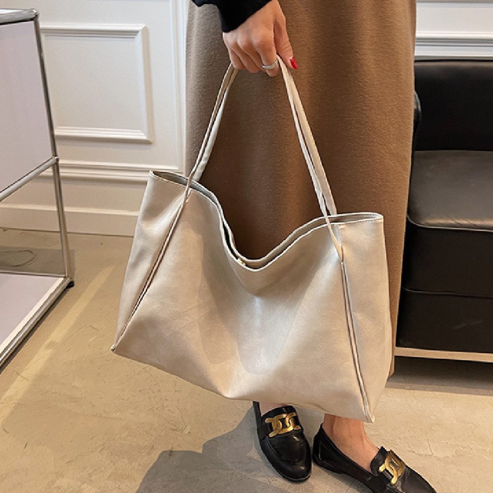 Vintage Women's Tote Bag Athletic Casual Fashion Large Capacity Leather Shoulder Bag Shopper Harajuku Simple Handbag - Image 4