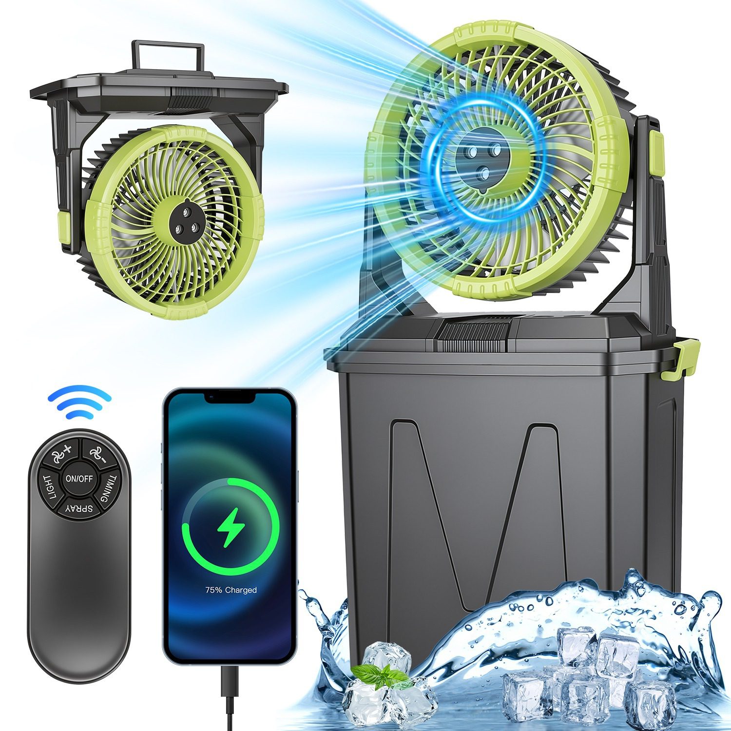 1Pc 5 In 1 20000mAh 10L Bucket Portable Misting Fan Indoor Outdoor Rechargeable Camping Cooling Fan Work As Air Cooler Humidifier Power Bank & RGB Night Light With Remote Control - Image 5