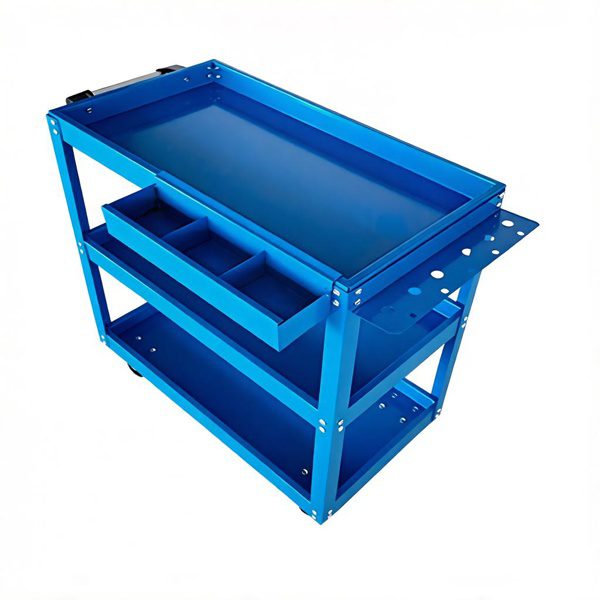 Upgrade 3-Tier Rolling Tool Cart With Lockable Wheels, Heavy Duty Steel Utility Cart, Kitchen Cart Organizer, Workshop Rolling Serving Cart For Garage, Warehouse, Blue - Image 2