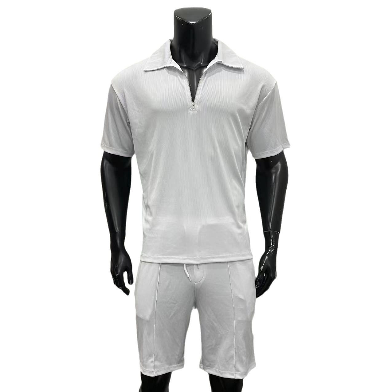 Summer Fashion Mens Clothing Men's Suits New Zipper Polo Casual Short Sleeve Drawstring Shorts Men's Set - Image 5