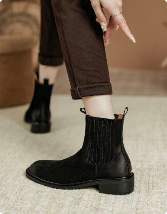 Women's Genuine Leather Retro British Style Chelsea Boots - Image 6