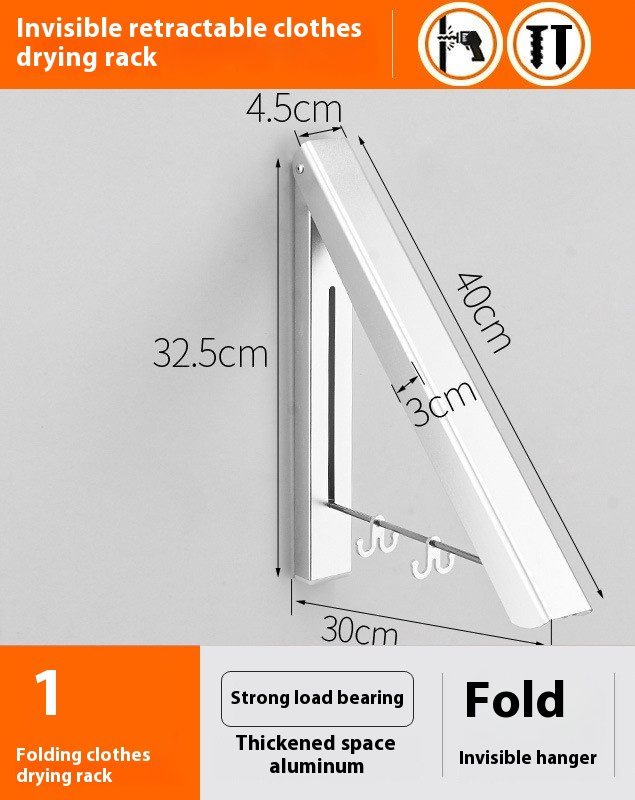 Non Perforated Space Aluminum Foldable Invisible Thick Drying Rack - Image 4