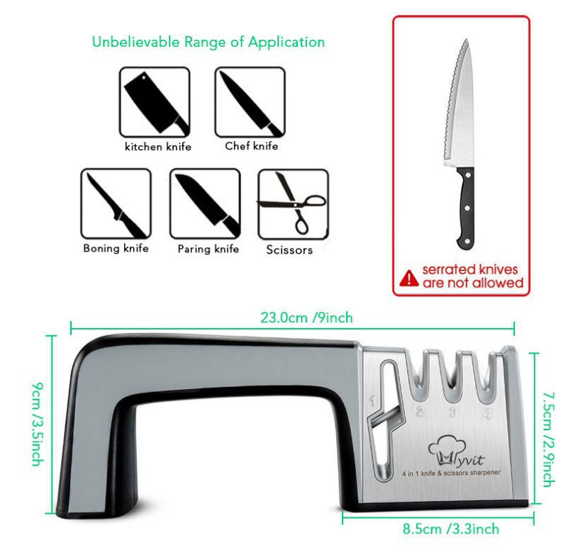A Four-in-one Family Uses A Sharpener To Sharpen A Kitchen Knife - Image 3