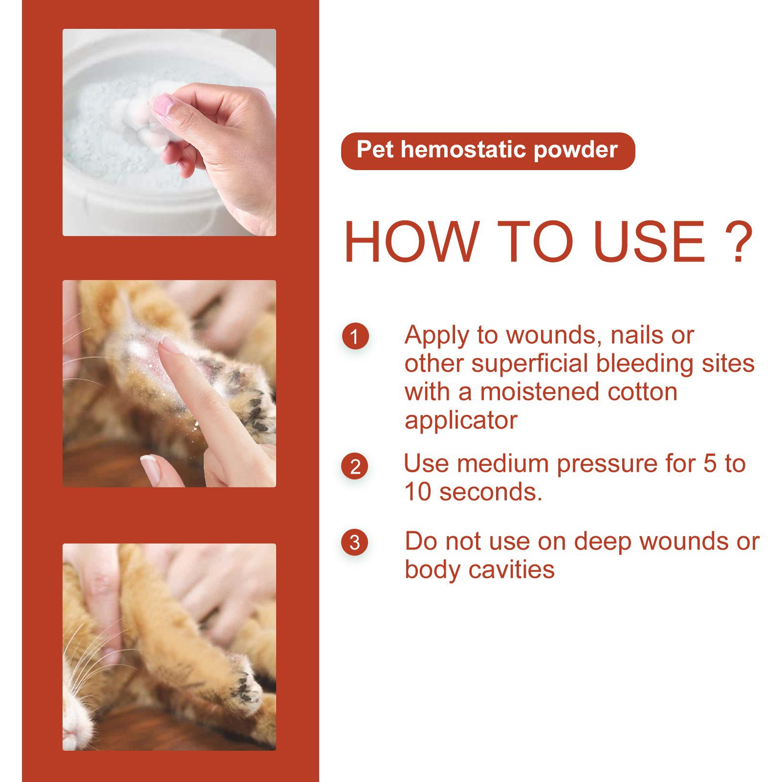 Pet Hemostatic Powder, Fast Bleeding Stop Wound Care Powder For Dogs Cats, Gentle Pet Nail Cut Skin Injury Healing Powder 50g - Image 5