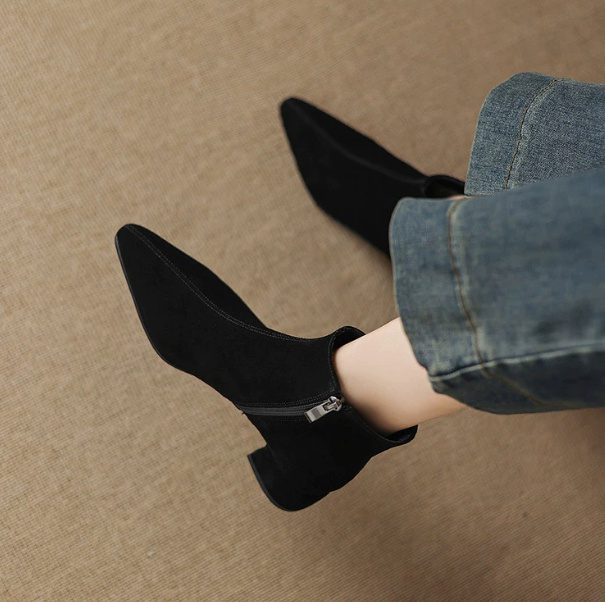 Low-heeled Cowhide Suede Women's Ankle Boots - Image 3