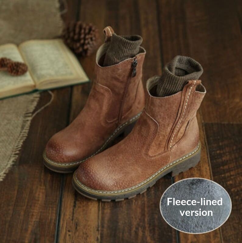 Women's Suede Flat Fleece-Lined Ankle Boots Travel Boots With Wide Opening Design - Image 5