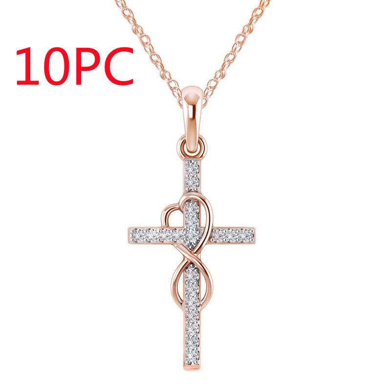 Alloy Pendant With Diamond And Eight-character Cross Necklace - Image 9