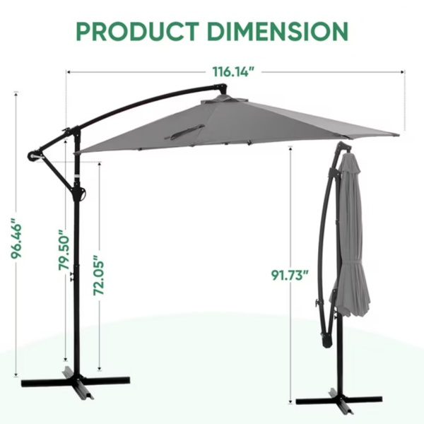 Outdoor Patio Umbrella, 10ft Offset Hanging Patio Umbrella With Aluminum Stand, 8 Ribs, UV Protection For Pool Garden Backyard Market, Gray Shipment From Walmart - Image 4