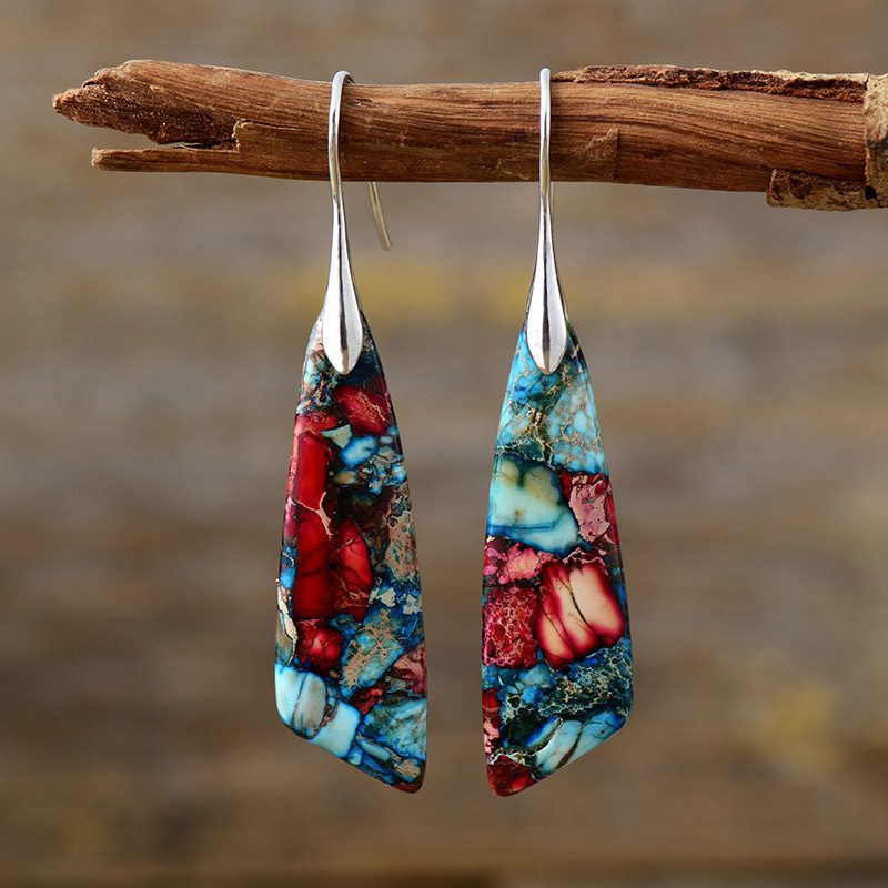 Bohemian Emperor Stone Geometric Pendant Earrings - Image 6