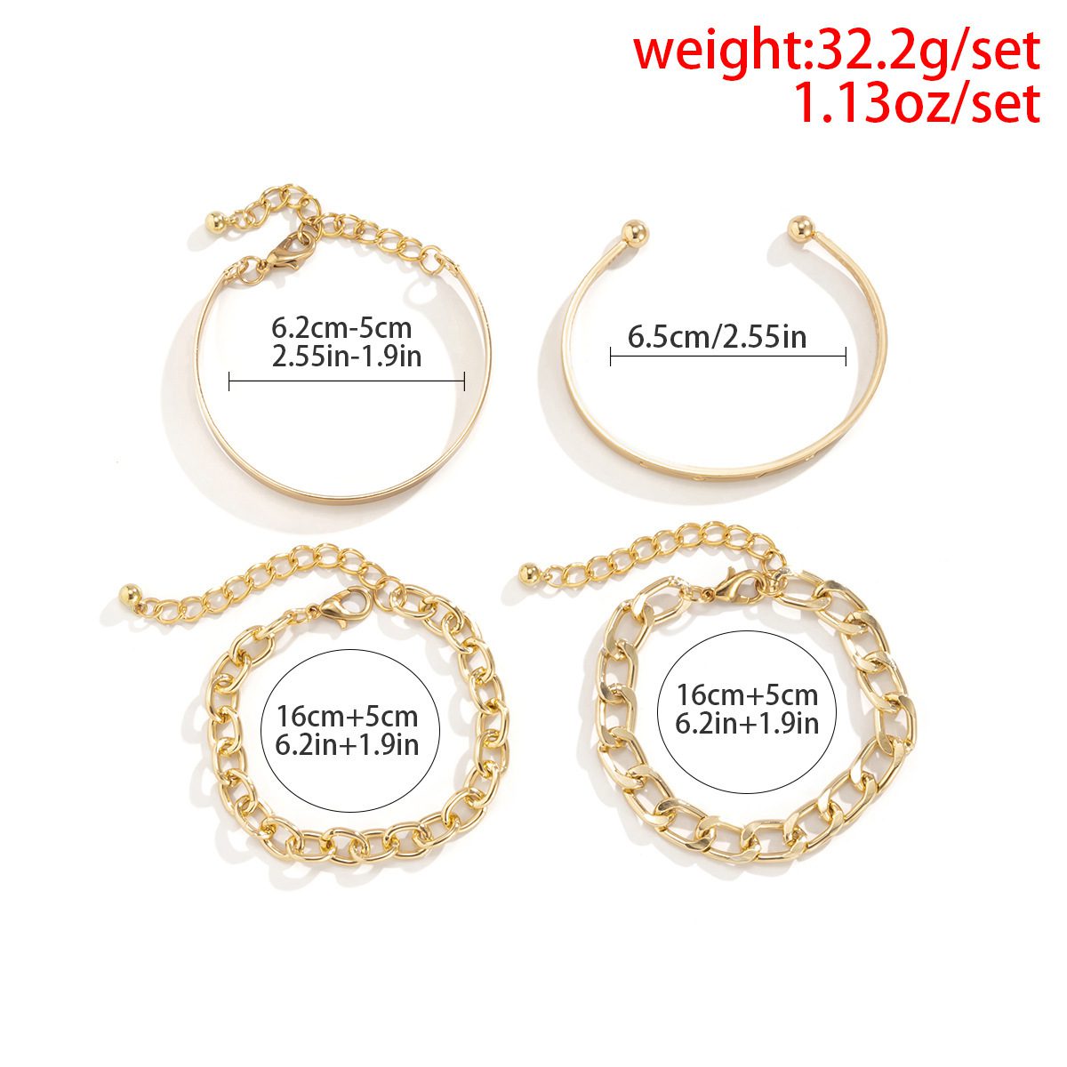 Simple And Smooth C-shaped Hollow Chain Bracelet Set - Image 4