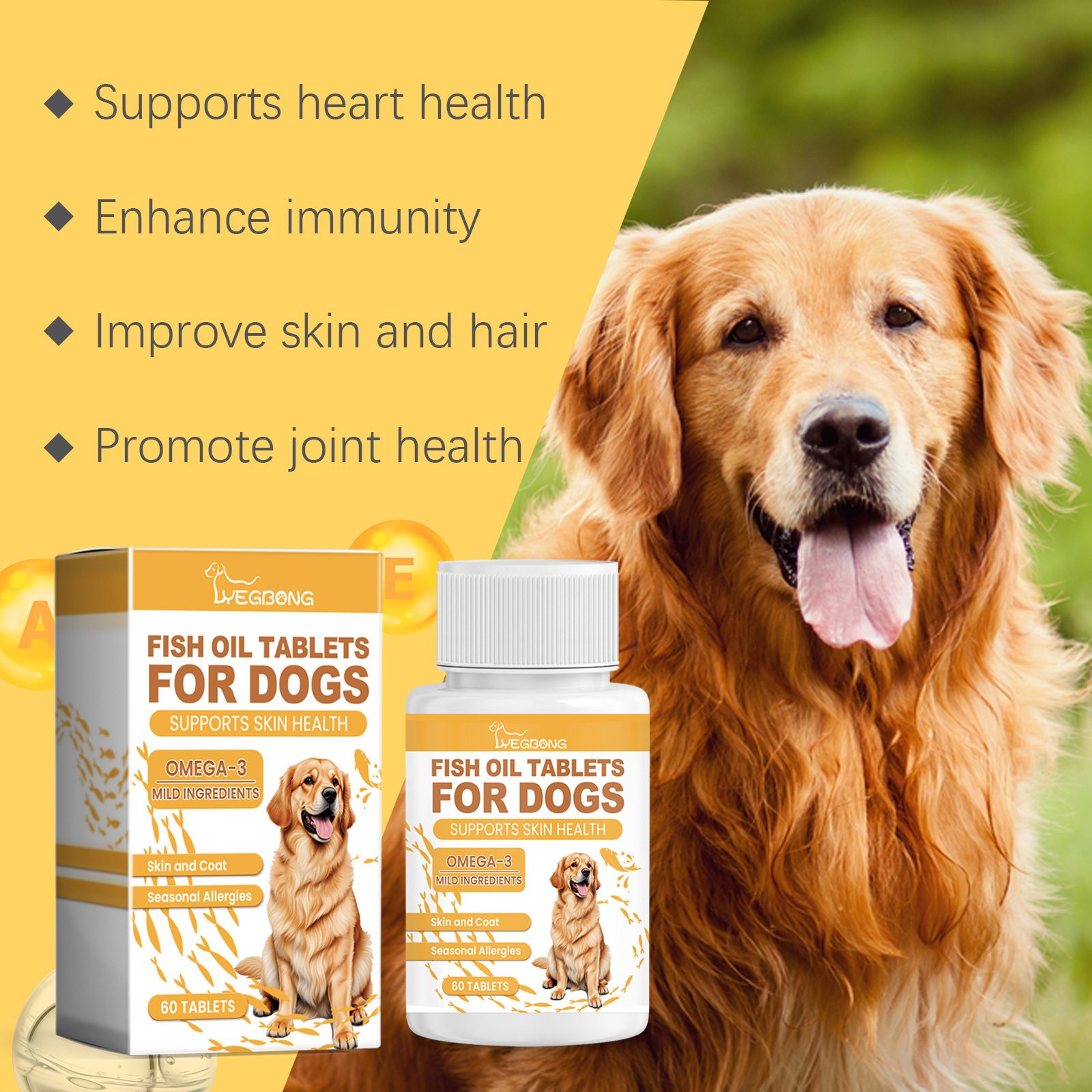 Dog Fish Oil Chewable Tablets,3 Skin & Coat Supplement For Itchy Skin, Seasonal Allergies, Support Bone, Digestion & Reproductive Health, 60 Tablets - Image 7