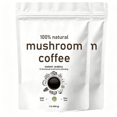 10in1 Mushroom Coffee Powder, Premium Arabica Instant Coffee Blend With Mane, Reishi, Chaga 8 Functional Mushrooms, Low Caffeine, Non GMO, FillerFree,1 LB