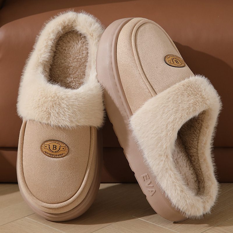 Winter Plush Slippers For Men Casual All-match Warm Suede House Shoes Indoor Non-slip Floor Bedroom Slipper - Image 2